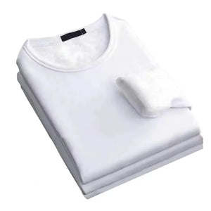 Winter  Men's Long-sleeved Thermal T-Shirt Fleece Bottoming Shirt Round Neck Shirt MartLion White M 40-50KG 