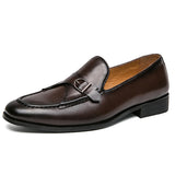 Slip On Dress Shoes Men's Elegant Split Leather Buckle Formal Mart Lion Dark brown 38 