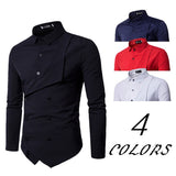 Spring Fake Two Piece Long Sleeve Shirt Men's Harajuku Casual Double Breasted Slim Fit Blouse Camisa Masculina Mart Lion   