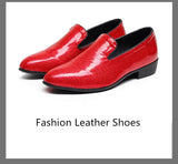 Red Glitter Leather Shoes Men's Height-increasing High Heels Slip-on Pointed Toe Casual Shoes MartLion   