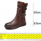 Ankle Boots Cow Leather Motorcycle Platform Wedge Winter Plush Knee High Women Shoes MartLion