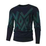 Spring Men's Round Neck Pullover Sweater Long Sleeve Jacquard Knitted Tshirts Trend Slim Patchwork Jumper for Autumn Mart Lion 09 blue L 