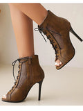 Dance Shoes High Heels 10cm Party Ballroom Boots for Girl Modern Summer Latino Rubber Soles MartLion brown heel 10cm 33 