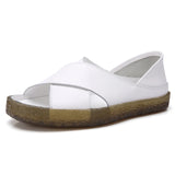 Genuine Leather Women Sandals Peep Toe Summer Oxford Shoes MartLion WHITE 43 