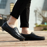 Genuine Leather Men's Casual Shoes Soft Loafers Moccasins Breathable Slip on Black Driving MartLion   