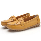 Woman Flats Shoes Ballet Flat Sneakers Genuine Leather Spring  Soft Moccasins Ladies Boat Ballerina Espadrilles Creepers MartLion Yellow 39 insole 24.5cm 