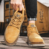 Winter Plush High Top Men's Black Boots Lace-Up Round Toe Leisure All-match Men's Casual Leather Shoes Non-slip Rubber