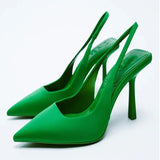Summer Women High Heels Sandals Green Pointed Slingback Slippers Party Prom Pumps Ladies Shoes Stilettos Thick Zapatos Mart Lion Green 4.5 