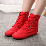 High-top Adult Children's Ballet Shoes Canvas Jazz Boots Soft-soled Dance Exercise Women's Modern Dance MartLion Red Gao Bang 30 