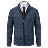 autumn winter men's casual stand collar solid color warm knit coat MartLion Bluish grey M 