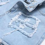 Streetwear Summer Men's Holes Patch Spliced Denim Shorts Stylish Solid Casual Straight Jean Five-point Pants MartLion   