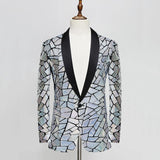 Luxury Wave Striped Gold Sequin Blazer Jackets Men's Shawl Lapel One Button Shiny Party Wedding Suits Jackets Tuxedo Blazer MartLion   