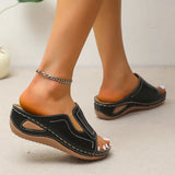 Outdoor Casual Wedges Sandals Women Summer Open Toe Non-slip Beach Slippers Pu Leather Thick Bottom Slides MartLion   