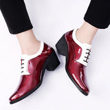Classic Glitter Leather Men's Dress Shoes Red Mirror Luxury Increasing-height 4.5cm Heel Footwear MartLion   