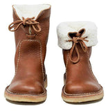 Women Snow Boots Winter Fur Plush Lace Up Ladies Flat Footwear Warm PU Leather Shoes Mart Lion   