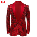Men's Shiny Red Sequins Floral Suit Jacket One Button Shawl Lapel Tuxedo Party Wedding Banquet Prom Homme blazers MartLion Red US XS 