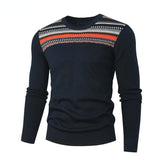 Spring Men's Round Neck Pullover Sweater Long Sleeve Jacquard Knitted Tshirts Trend Slim Patchwork Jumper for Autumn Mart Lion   