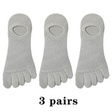 3 Pairs Men's Open Toe Sweat-absorbing Boat Socks Cotton Breathable Invisible Ankle Short Socks Elastic Finger Mart Lion 3 gray  