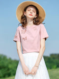 Summer Cool Tech Embroidery Soft T-shirts Gentle Slim Oneck Short Sleeve Cotton Woman Clothes Mart Lion   