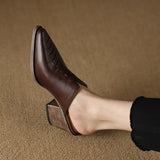 Spring Summer leather Mules Med Heel Women Shoes Pointed Toe Pumps Women Ladies MartLion   