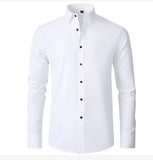 Spring and summer elastic force non-iron men's long-sleeved casual shirt solid color vertical shirt MartLion   