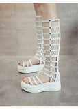 Women's Summer Boots Cutout High Top Sandals Breathable Striped Roman Shoes Platform Designer Mart Lion   
