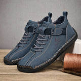 Handmade Leather Casual Men's Shoes Design Sneakers Breathable Leather Shoes Boots Outdoor MartLion Blue 41 