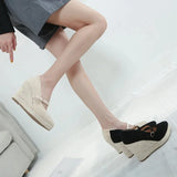 Women Espadrilles Wedge Shoes Spring Autumn Pointed Toe Thick Heel Thick Bottom Straw Mary Jane Heels MartLion   