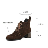 Winter Sheep Suede Women Shoes Square Toe Retro Lace Up Short Boots Chunky Heel High Heel MartLion   