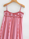 Female Pink Embroidery Dress Square Collar Sleeveless Backless Long Summer Dresses Beach Style Women's Dress MartLion   