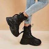 Chunky Platform Vulcanized Shoes Women Spring Lace-Up Non-Slip Motorcycle Boots Breathable Thick Bottom MartLion   