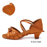 Ballroom Dance Shoes for Women Latin Modern Tango Salsa Training Sandals Practice Satin MartLion Brown 4.5cm 41 (25.5cm) CHINA