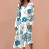 Casual Dresses Unique Mid-Calf Dresses For Women's V-Neck Long Sleeves Printed Frocks MartLion Sky Blue XXL United States