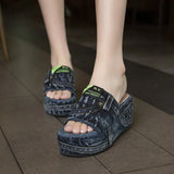 Summer Denim Water Wash Cloth Wearing Thick Sole Flat Slippers Outside MartLion   