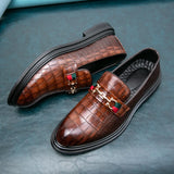 Luxury Men's Loafers Designer Embossed Casual Shoes Men's Moccasins Dress Leather Flats MartLion   