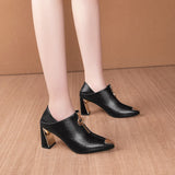 High Heels Bare Boots Women Shoes Square Black Zip Leather Ladies Metal Pointed Toe Pump Wedding Mart Lion   