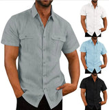 Cotton Linen Men's Short-Sleeved Shirts Summer Solid Color Turn-down collar Casual T-shirt Shirt Male Breathable Shirts MartLion   