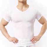 Men's Sheer Undershirts Ice Silk Mesh See through Basics Shirts Fitness Bodybuilding Underwear MartLion white S Pack of 1