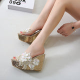 Summer Flower Decoration Platform Wedges Sandals Women Silver High Heels Female Summer Gold Shoes Mart Lion   