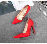 Women Pointed Toe Pumps Patent Leather Dress Red 11CM High Heels Boat Shoes Mart Lion   