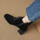 Winter Sheep Suede Women Shoes Square Toe Retro Lace Up Short Boots Chunky Heel High Heel MartLion   