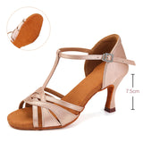 Woman Shoes For Dancing Latin Ballroom Modern Tango Jazz Salsa Sandals Suede MartLion Pinkbeige 7.5CM 34 (22cm) CHINA