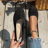 Women Round Toe Flat Shoes Solid Color Knitted Slip on Shoes Casual Breathable Ballet Flats Women Flat Shoes Loafers Women MartLion Black 40