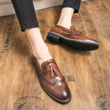 Brogue Dress Shoes Men's Formal Soft Split Leather Slip On Loafers Flat Work Footwear Mart Lion   