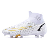 Football Shoes Men's Soccer Spikes TF AG Non Slip Abrasion Resistant Lightweight Ankle Protect Elastic Training MartLion White 35 CHINA