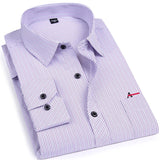 Striped Shirt Brand Clothing Pocket Men's Long Sleeve Shirt  Summer Slim Fit Shirt Casual Shirt Clo Mart Lion AAQS2103PURPLET 38 