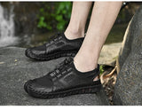 Summer Men's Casual Shoes Anti Slip Mesh Breathable Suxi Shoes 48 Ultra Fiber Leather Mesh Wear resistant Rubber Eyes Sneakers MartLion   