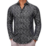 Designer Shirts Men's Silk Long Sleeve Pink Black Flower Slim Fit Blouses Casual Formal Tops Breathable Barry Wang MartLion 0425 S 