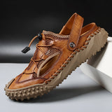 Summer Leather Men's Sandals Classic Breathable Slip-On Slippers Casual Beach Shoes Outdoor Wading Slippers Mart Lion   