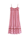 Female Pink Embroidery Dress Square Collar Sleeveless Backless Long Summer Dresses Beach Style Women's Dress MartLion   